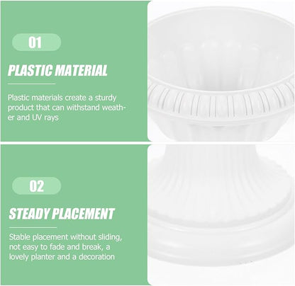 COHEALI 2pcs Roman Pillar Plastic Flowerpots for Wedding Party Decoration Weatherproof Outdoor Garden Planters Vintage White Grecian Urn Style Height Road Guiding Floral Display