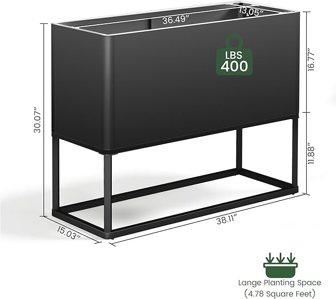 Modern Raised Metal Planter Box with Stand,38"L x 15"W x 30.5"H Outdoor Rectangular Planter,Durable All-Weather Use Elevated Planter for Commercial Patio, Balcony & Porch | Rounded Corner Design
