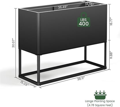 Modern Raised Metal Planter Box with Stand,38"L x 15"W x 30.5"H Outdoor Rectangular Planter,Durable All-Weather Use Elevated Planter for Commercial Patio, Balcony & Porch | Rounded Corner Design