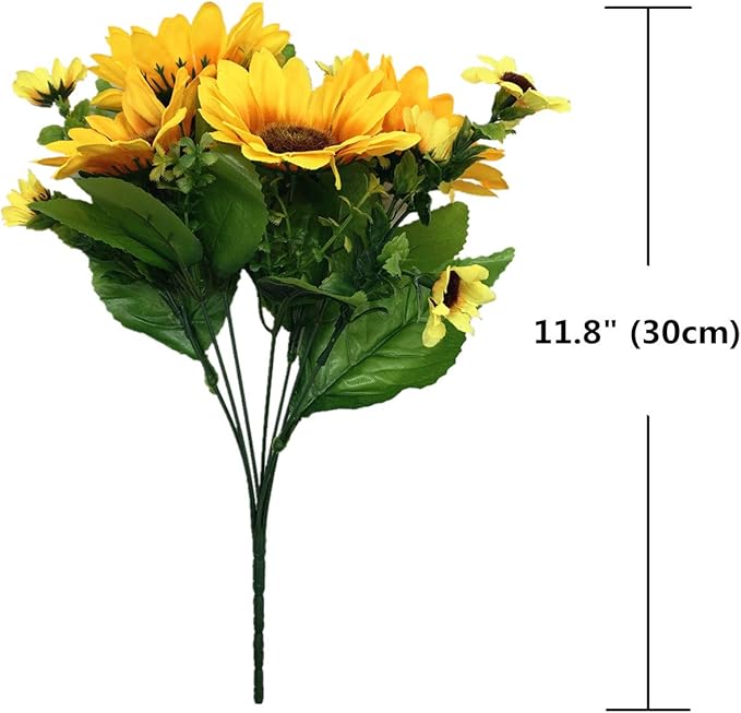 PASYOU Artificial Sunflower Plastic Fake Flowers Sunflowers for Indoor Outdoor Wedding Bridal Bouquet Home Garden Party DIY Wreath Table Arrangement Decoration Pot Planter Filler 2 pcs