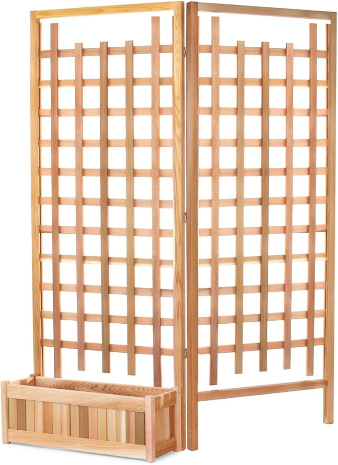 All Things Cedar PL30-Set 3-Piece Planter Set with Trellis Screen | Handcrafted Western Red Cedar | Includes Planter Boxes & 2 Trellis Screen | Untreated Cedar for Indoor & Outdoor Use