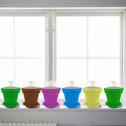 50 Packs Cupcake Plant Nursery Pots with Humidity Dome- Planting Containers Cups- Small Flower Pots for Indoor Outdoor Plant Succulent Vegetable (Mixed Color)
