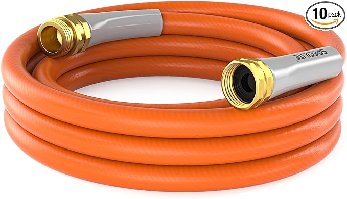 SPECILITE Garden Water Hose 10 ft x 5/8 in, Heavy Duty Leader Pipe Extension, Flexible, Lightweight Kink-less,Hybrid Rubber, with 3/4" Brass Fittings, Orange