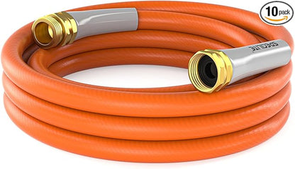 SPECILITE Garden Water Hose 10 ft x 5/8 in, Heavy Duty Leader Pipe Extension, Flexible, Lightweight Kink-less,Hybrid Rubber, with 3/4" Brass Fittings, Orange