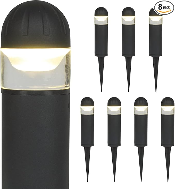 LED Landscape Bollard Pathway Light, 2W, DC 12V Low Voltage Path Lighting Outdoor Waterproof, Die-Casted Aluminum Housing for Garden Light, 3000K Warm White Pack of 8