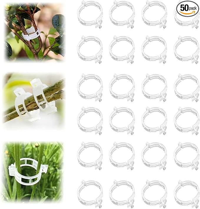 Secured Plastic Plant Clip, 2025 Upgrade Plant Support Clips Reusable Garden Clips, Garden Clips for Climbing Plants, Plastic Trellis Clips Tomato Grape Vine Vegetables Plant Fixing Clips (50, White)