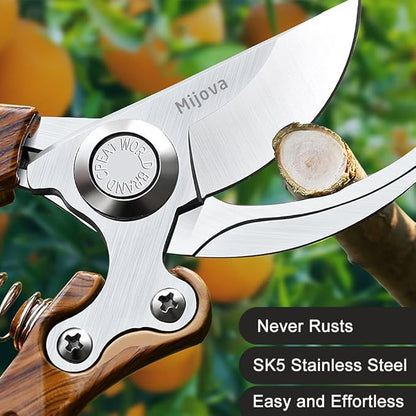 Garden Pruners, Heavy Duty Garden Clippers, Pruning Shears with Adjustable Thumb Lock, Hand Gardening Tools Pruners, High Carbon Steel Sharp Gardening Scissors (wood grain)