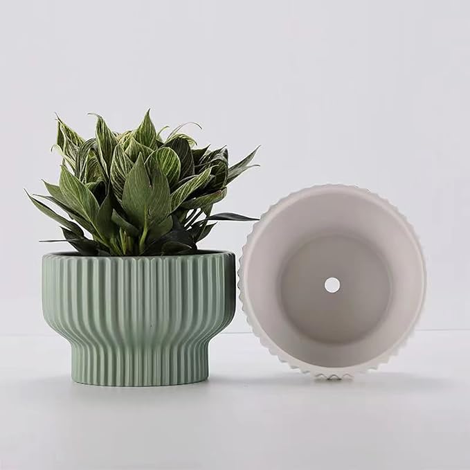 Puoyik 2 Piece Set of Flower Pots 8/6 inches, Ceramic Flower Pots with Drainage Holes, Indoor and Outdoor Plant Flower Planter (7.8/5.9 White)