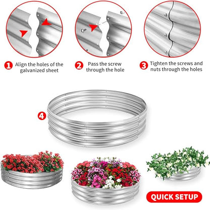 Galvanized Steel Raised Garden Bed, Large Outdoor Metal Planter Box Big Flower Plant pots for Patio Backyard Porch Deck Planting Flowers Vegetables and Herbs (Silver, 2 ft)