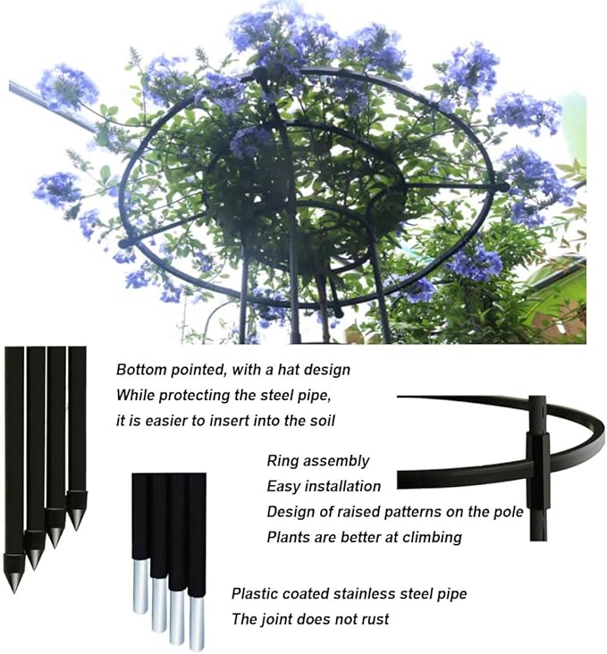 Garden Trellis for Climbing Plants and Flowers,Rustproof Metal Vertical Umbrella Trellis,Garden Obelisk Climbing Plant Trellis(Size:180cm,Color:Black)