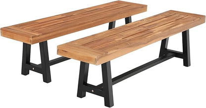PHI VILLA Outdoor Acacia Wood Bench, 2 Pieces 63" Patio Picnic Bench, Supports 550lbs, Classic Brown and Black