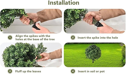 28" Artificial Boxwood Topiary Ball Trees with Ground Spike for Outdoor,Set of 2 UV Resistant Artificial Shrub Bushes,Artificial Plants,Fake Boxwood Plants for Indoor, Garden, Yard,Patio Décor