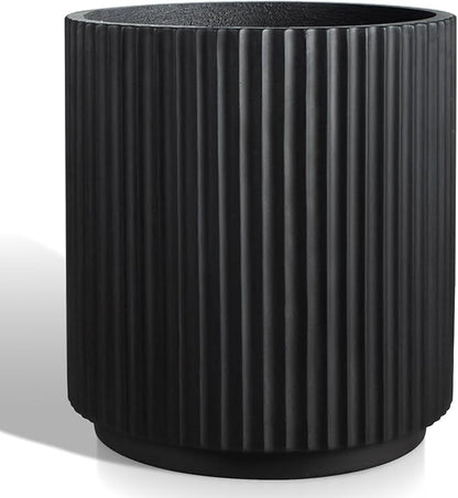 Round Concrete Planter Outdoor Indoor, Large Cement Plant Pots for Flowers (Vertical Black, 12 inch)