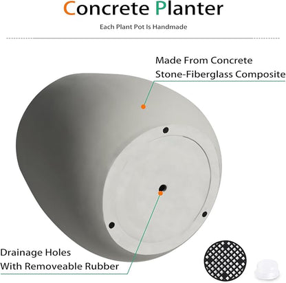 Oval Concrete Planters for Outdoor Plants, Large Tall Cement Flower Pots Indoor for Garden, Front Porch, Patio (Gray)