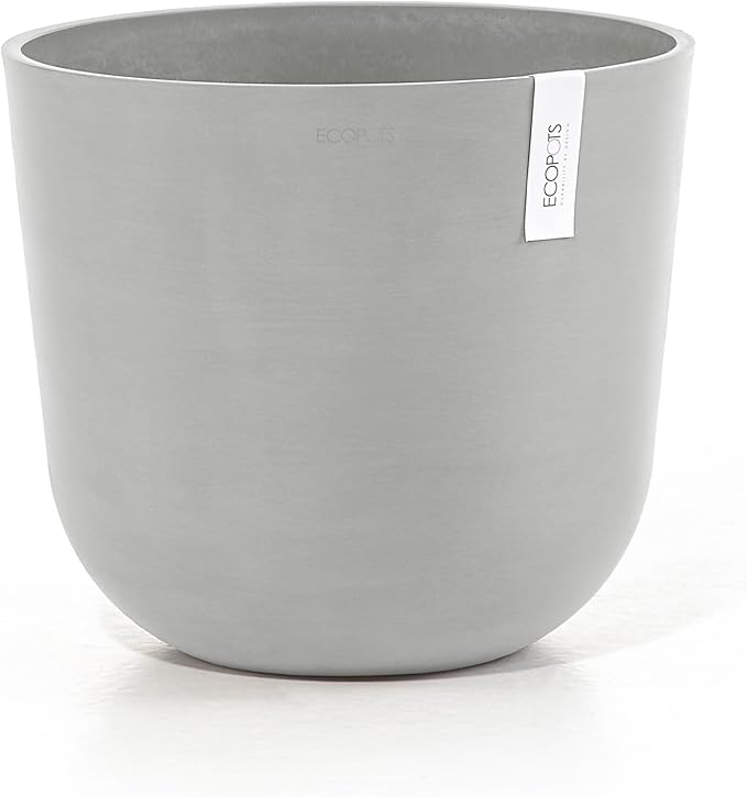 Ecopots Oslo Durable Modern Round Indoor/Outdoor Recycled-Based Composite Flower Pot Planter, White Grey, 14"