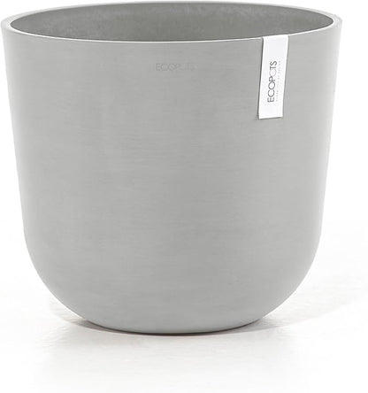 Ecopots Oslo Durable Modern Round Indoor/Outdoor Recycled-Based Composite Flower Pot Planter, White Grey, 14"