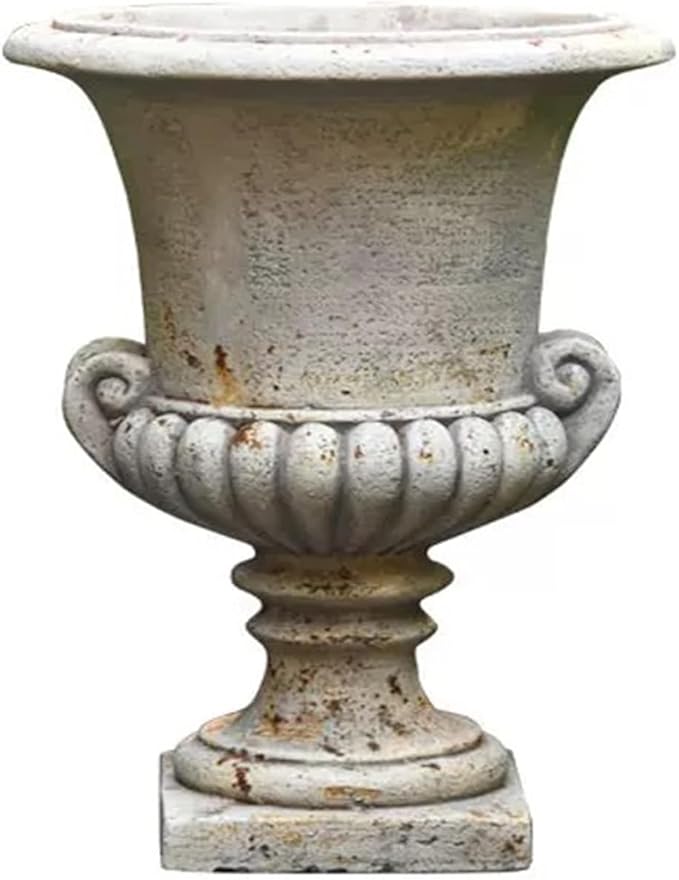 VISIBLE Vintage European Giant Garden Urn Planter, Decorative Cement and Fiber Flower Pot, Make Rust Finished, Wrap Foam Safely Delivered from Local Warehouse (Antiqued, Medium)