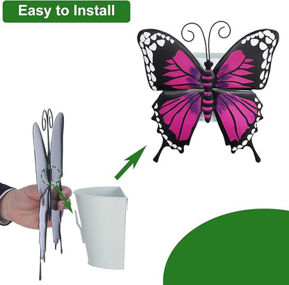 BAYN Set of 3 Butterfly Wall Hanging Planter Decor Art, Metal Wall Mounted Planters Garden Yard Decorative Flower Pot Indoor Outdoor Wall Planter Succulent Plant Container