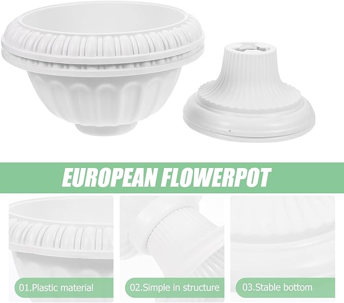 COHEALI 2pcs Roman Pillar Plastic Flowerpots for Wedding Party Decoration Weatherproof Outdoor Garden Planters Vintage White Grecian Urn Style Height Road Guiding Floral Display