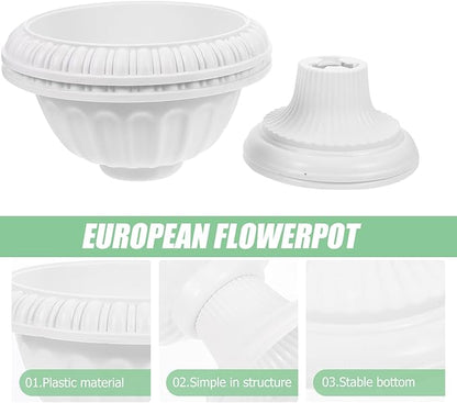 COHEALI 2pcs Roman Pillar Plastic Flowerpots for Wedding Party Decoration Weatherproof Outdoor Garden Planters Vintage White Grecian Urn Style Height Road Guiding Floral Display