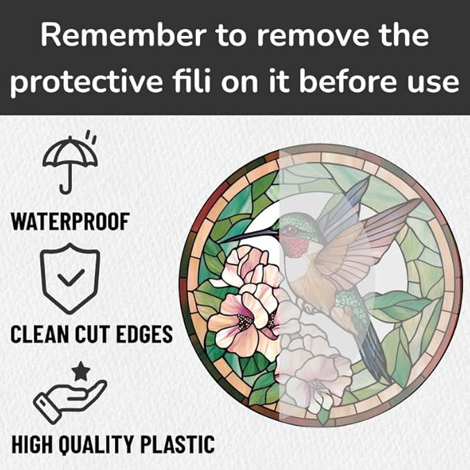 Acrylic Stained Window Hanging Hummingbird Art Acrylic Decoration for Indoor Outdoor Home Bar Office Garden Plastic Ornament Decor 12x12 Inch