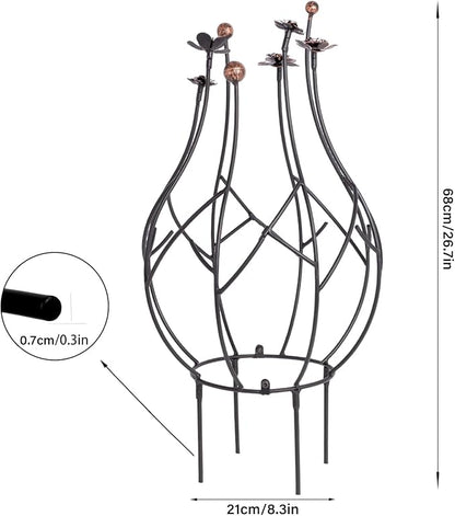 Obelisk Trellis Garden for Climbing Plants 27 Inches Metal Outdoor Support with Gold Leaf Accent Ideal for Rose Bush Bougainvillea Vines Potted Plants Elegant Home Decor