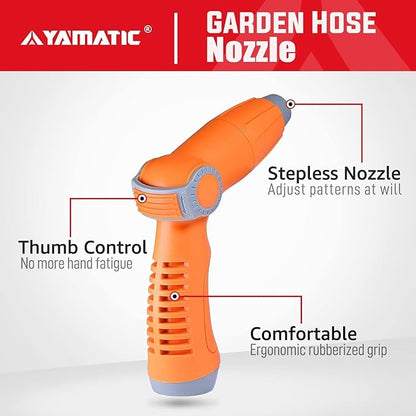 YAMATIC Garden Hose Nozzle with High Pressure Jet, Water Spray Nozzle with Thumb Control On Off Valve for Watering Garden, Washing Cars, and Showering Pets - ABS Comfortable Anti-slip Grip, 2PCS
