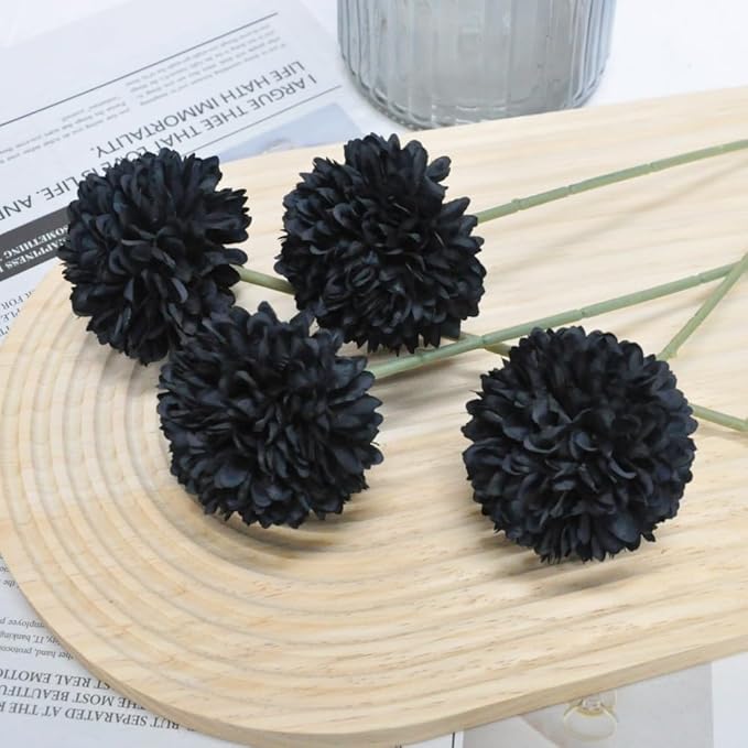 Artificial Flowers Chrysanthemum Ball Flowers Bouquet 10pcs Halloween Fall Harvest Festival Decoration Glorious Moral for Home Office Coffee House Parties and Wedding (Black)