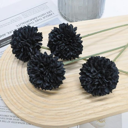 Artificial Flowers Chrysanthemum Ball Flowers Bouquet 10pcs Halloween Fall Harvest Festival Decoration Glorious Moral for Home Office Coffee House Parties and Wedding (Black)