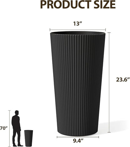 Tall Outdoor Planter Front Porch Decor Set of 2-23.6" H Tall Planters for Outdoor Plants with Drainage Hole, Round Conical Design Flower Pots for Indoor/Patio/Garden, Black