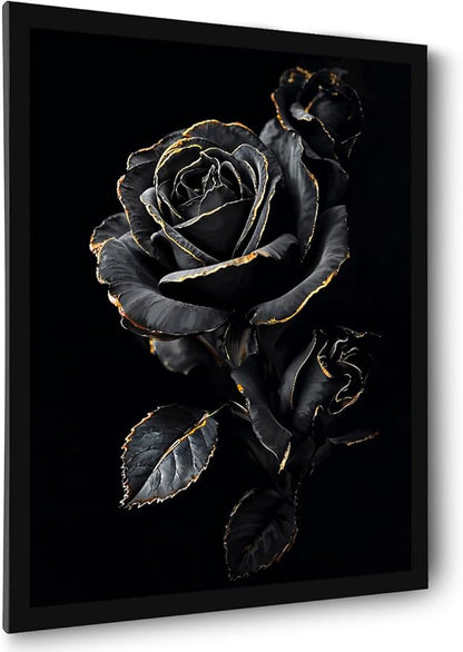Framed Bathroom Wall Art Prints Modern Black Wall Art Decor Black Gold Flowers Wall Art Decorations Artwork for Walls Wall Pictures for Bathroom Botanical Hallway Over Bed Wall Art Decor 12x16 Inchs