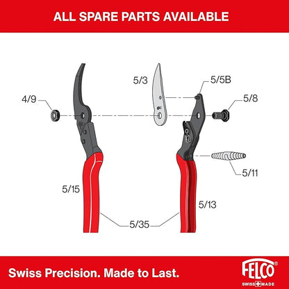 Felco F5 Pruning Shears – 8.9" All Steel Large Swiss-Made Garden Clippers| Hand Pruners for Garden & Landscape | Garden Tool Cutter with Precision Bypass Blade, Forged Aluminum Body, Replaceable Parts