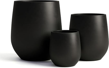 DTY Signature Mount Wilson Modern Indoor Outdoor Fiberstone Tapered Planter, Lightweight, Weather Resistant Garden Pot with Drainage Hole & Rubber Plug, Planter for Christmas Decor - Black, Medium