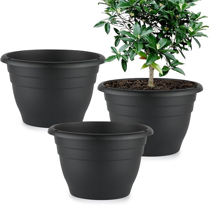 Plant Pots Set of 25, 10" Outside Diameter Flower Pots, 8.5" Inner Diameter Planters with Drainage Hole, Durable Perfect for Indoor & Outdoor Plant Planting, Decor, Black