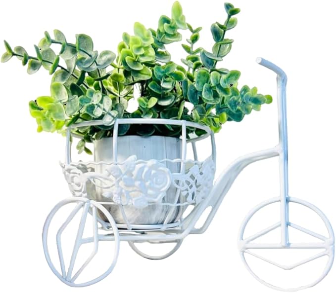 White Metal Antique Finish Mini Cycle Planter | All-Season Decorative Planter for Indoor & Outdoor Plants | Shabby Chic Garden Decor for Patio, Porch & Backyard | Thoughtful Gift