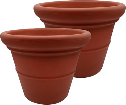 The HC Companies Terrazzo Large Round Plastic Plant Pot w/Rolled Rim - Lightweight & UV Resistant Gardening Pot for Herbs & More - Outdoor & Indoor Plant Pots w/Drainage (20”, Clay, Pack of 2)