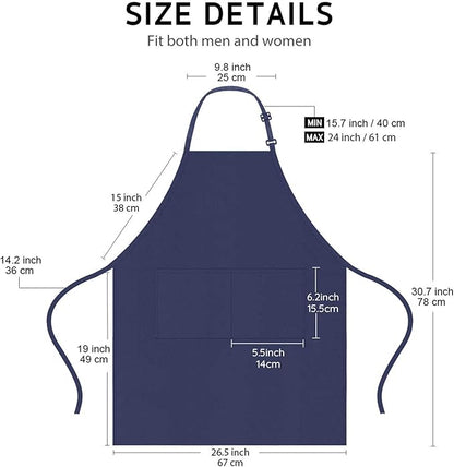 4 Pack Chef Apron, Waterproof Apron, Adjustable Apron with 2 Pockets for Men Women, Apron for Cooking Baking Restaurant (Polyester Blend, Navy Blue)