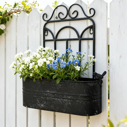 Rustic Metal Wall Planter Vintage Wall Mounted Flower Pot Distressed Wall Hanging Plant Basket Farmhouse Wall Decor for Indoor Outdoor Garden Home Yard (Black)
