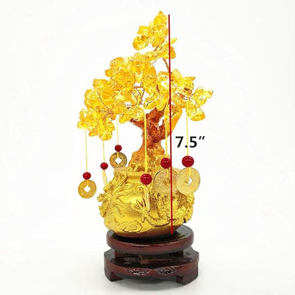 Feng Shui Citrine Quartz Crystal Money Tree Bonsai Style Decoration for Luck and Wealth (Dragon pots)