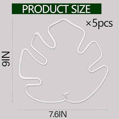 White Monstera Plant Stem Support - 5PCS 7.3x6.25in Durable Adjustable Garden Stake for Indoor Plants, Fishbone Cactus Holder, Innovative Leaf Clip Set, Ideal Tool for Healthy Plant Growth