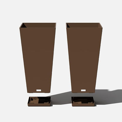 Veradek V-Resin Indoor/Outdoor Taper Planter (Espresso, 30 inch - 2 Pack with 2 Saucer Trays)