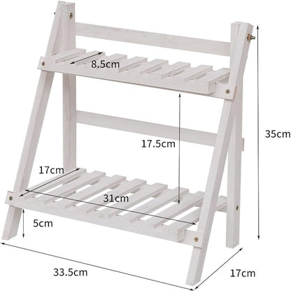 2 Tiers Plant Stand Bamboo, Tabletop Bamboo Succulent Plant Stand for Window Sill Plant Shelf, Rack Flower, Pot Holder, Desk Tiered Succulent Pot Holder(White)