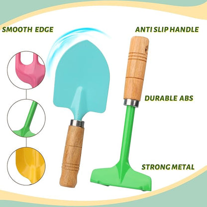 Beach Toy Scoop Sand Spade, Kids Small Garden Tool Set Toy, Rake, Spade, Hoe and Leaf Rake, Beach Shovels Spade Toy, Stainless Steel Sturdy Sandbox Kit Essential Beach Gear Accessories, 4 Pack