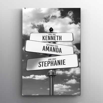 Personalized Family Street Sign Multi-Name Canvas, Custom Date Of Birth With Names Poster, Street Signs Customized, Best Gifts For Mom/Dad, Birthday, Christmas Gift For Family #3