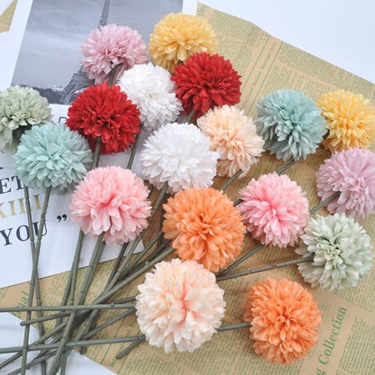 Artificial Flowers Chrysanthemum Ball Flowers 10pcs Bouquet Present for Important People Glorious Moral for Home Office Coffee House Deco Parties and Wedding(Yellow)