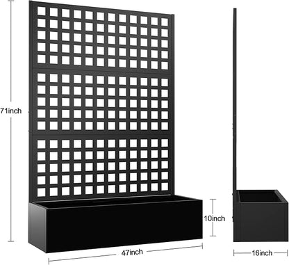 Elevens Metal Planter with Trellis, Trellis with Planter Box & Privacy Screen, Outdoor Raised Garden Bed for Climbing Plants, Trellis Planter Box with Drainage Hole (71"x47"x16")