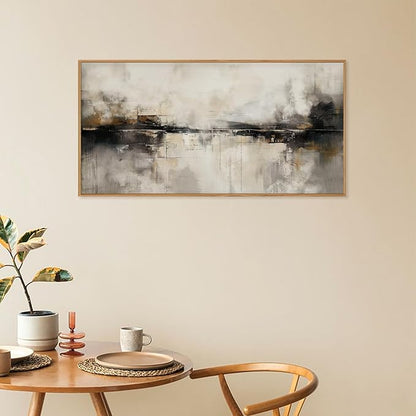 HOURIA Large Abstract Neutral Beige & Black Framed Canvas Wall Art Set,Modern Minimalist Brown Wall Decor,Textured Gray Tan Illustrations Artwork for Living Room, Bedroom, Farmhouse- 40"x20"x1