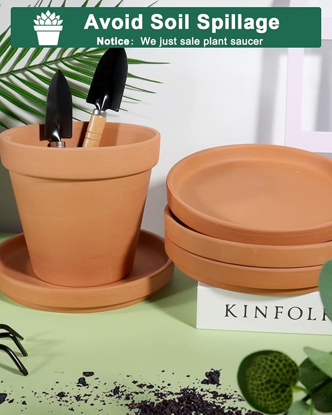 vensovo 7.2 Inch Terracotta Plant Saucer Pots Tray - 6 Pcs Round Planter Saucers for Indoor & Outdoor Plants, Large Clay Trays Perfect for 6 Inch 6.5 Inch 7 Inch Flower Pot