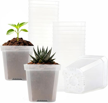 Clear Nursery Pots with Drainage Holes, 30 Pcs 2.7 Inch Square Plastic Pots for Plants, Clear Flower Pots Seed Starter Pot