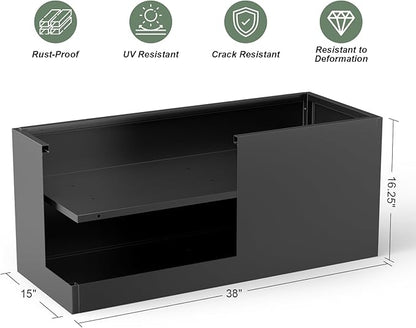 Metal Large Planter Box 15" W x 38" L x 16.25" H, Heavy Duty Tall Rectangle Outdoor Planter Box with Removable Insert Shelves for Porch, Garden, Patio, Yard (Black)